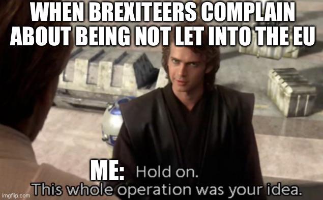 r/brexit - WHEN BREXITEERS COMPLAIN ABOUT BEING NOT LET INTO THE EU ME: Hold on. This whole operation was your 'idea.